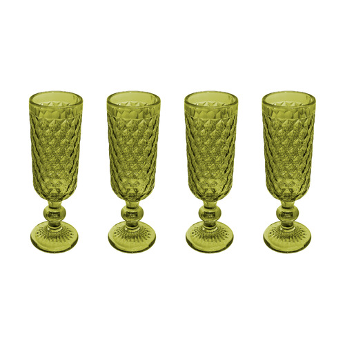 Casa Domani Caterina Set of 4 Green Champagne Flutes