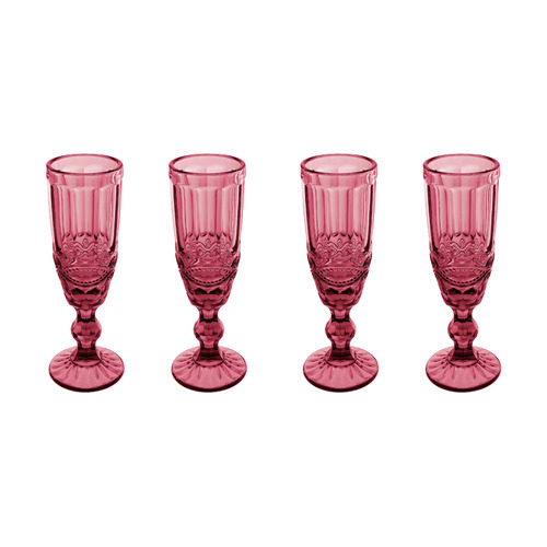 Casa Domani Gabriella Set of 4 Pink Champagne Flutes