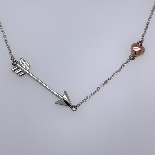 Sterling Silver and Rose Gold Plate Arrow with Heart Necklace