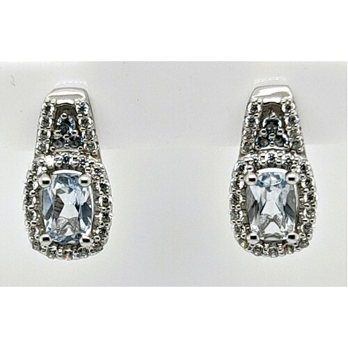 Sterling Silver Created Aquamarine and Cubic Zirconia Stud Earrings