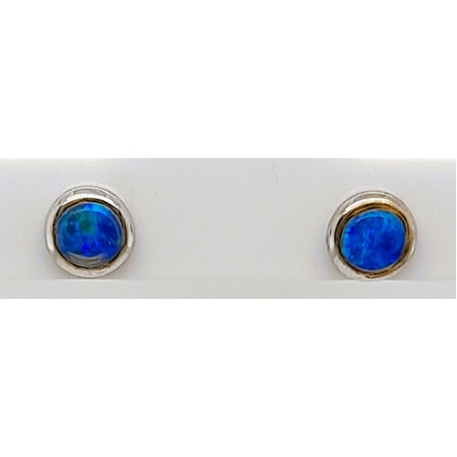 Ikecho Australia Solid Opal 4mm Bezel Set Sterling Silver Stud Earrings