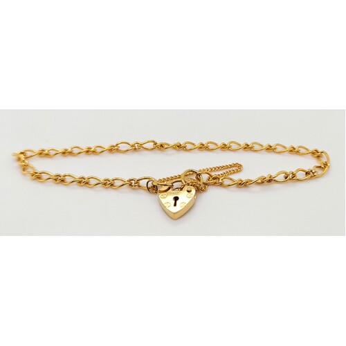 9 Carat Yellow Gold Figaro 1+1 Padlock Bracelet