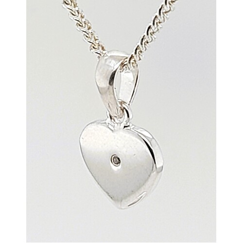 Sterling Silver Diamond Set Heart Pendant - CLEARANCE