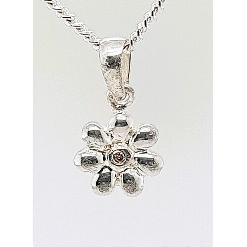 Sterling Silver Diamond Set Daisy Flower Pendant - CLEARANCE