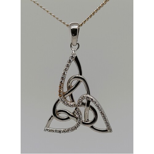 Sterling Silver Cubic Zirconia Set Triquetra Pendant - CLEARANCE