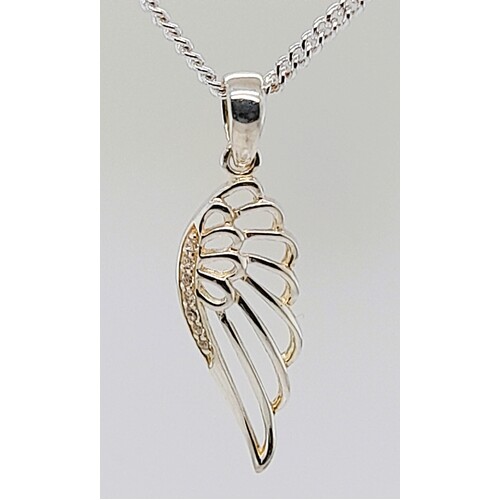 Sterling Silver Cubic Zirconia Set Angel Wing Pendant