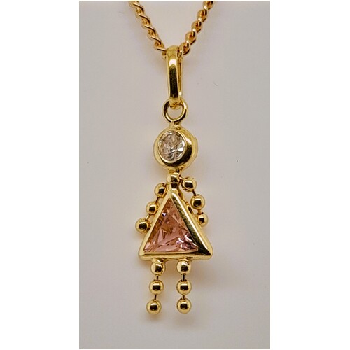 9 Carat Yellow Gold Pink Gem Girl Pendant