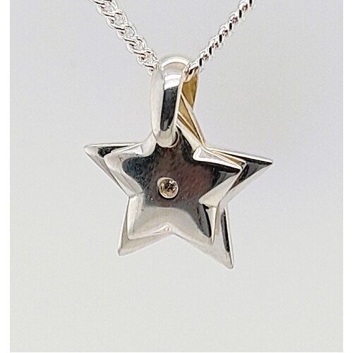 Sterling Silver Diamond Set Double Star Pendant - CLEARANCE