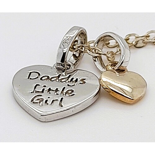 Sterling Silver Daddy's Little Girl Pendant with Small Gold Heart Charm