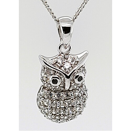 Sterling Silver Cubic Zirconia Set Small Owl Pendant