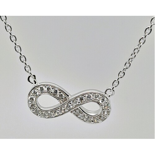 Sterling Silver Cubic Zirconia Infinity Symbol 45cm Long Necklace - CLEARANCE