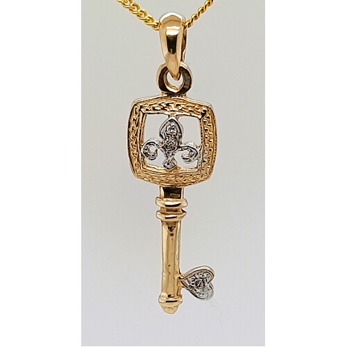 9 Carat Yellow and White Gold Diamond Set Fleur-de-Lys Key Pendant