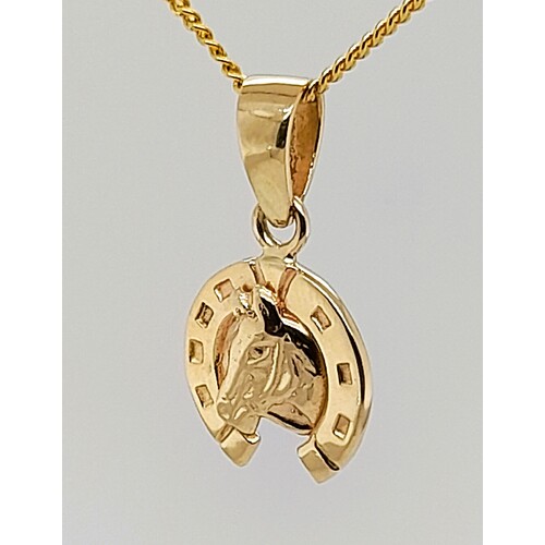 9 Carat Yellow Gold Horseshoe Wreath and Horse Pendant