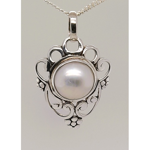 Sterling Silver White Freshwater Mabe Pearl Pendant - CLEARANCE