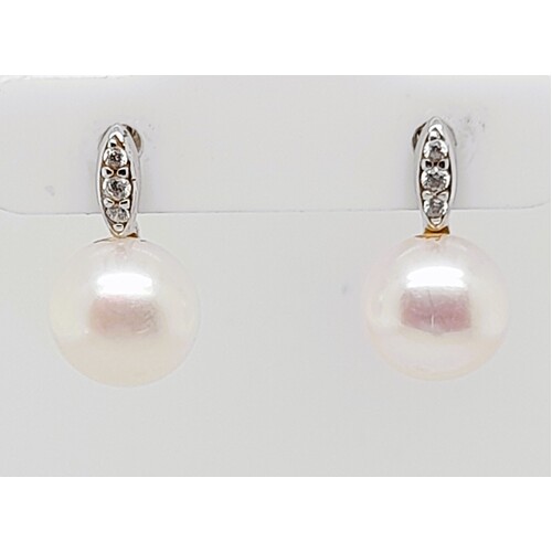 Sterling Silver White 8mm Freshwater Pearl & Cubic Zirconia Earrings - CLEARANCE