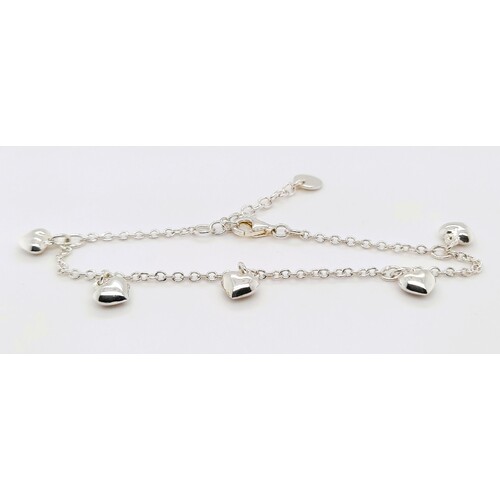 Sterling Silver Adjustable Heart Charm Bracelet