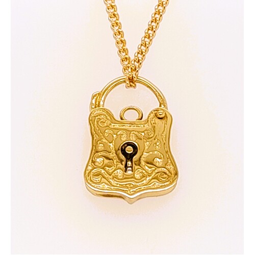 9 Carat Yellow Gold Engraved Shield Padlock