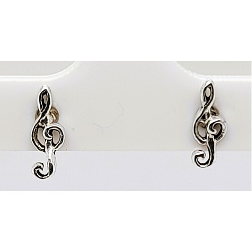 Sterling Silver Treble Clef Musical Notation Stud Earrings