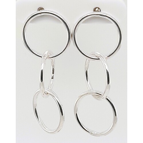 Sterling Silver Italian Triple Circle Drop Earrings