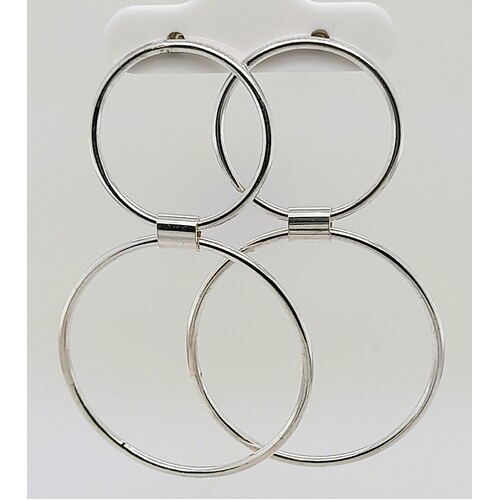 Sterling Silver Italian Double Circle Drop Earrings - CLEARANCE