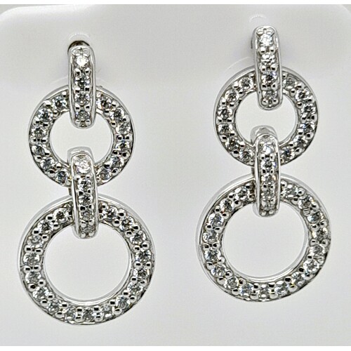 Sterling Silver Cubic Zirconia Circular Drop Earrings