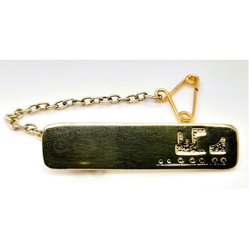 Sterling Silver Yellow Gold Plated Rectangular Train Engraved Brooch - CLEARANCE