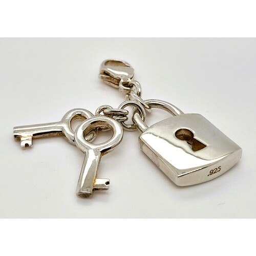 Sterling Silver Padlock and Keys Charm/Pendant