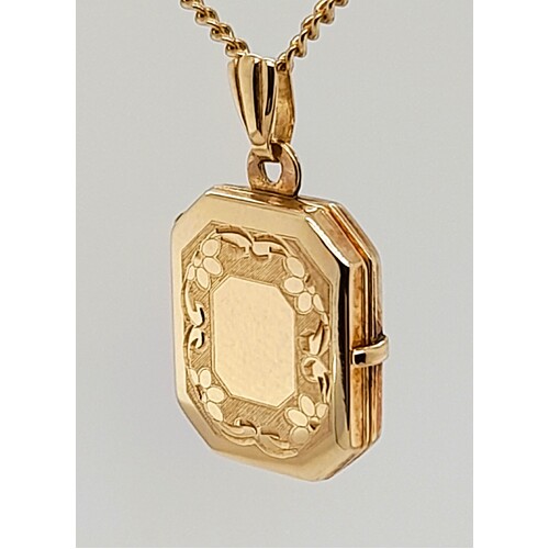 9 Carat Yellow Gold 2 Photo Oblong Engraved Locket