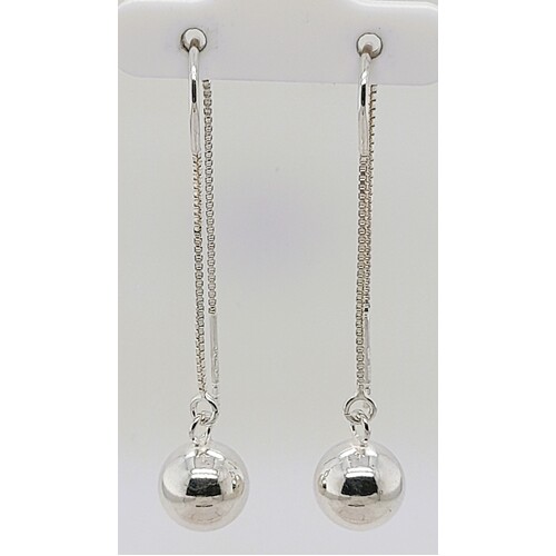 Sterling Silver Italian Thread Drop Earrings with Ball