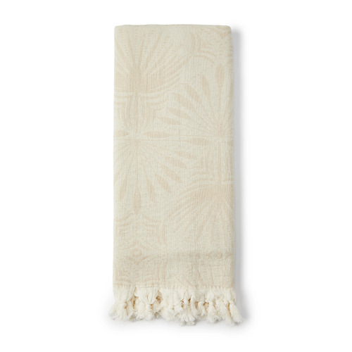 Beige Cotton Palm Frond Turkish Towel