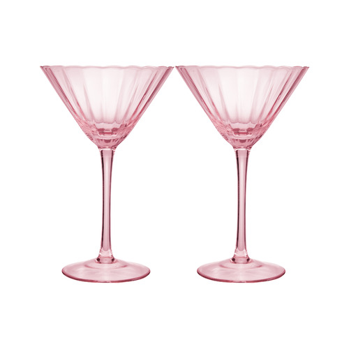 Maxwell & Williams Wicked Collection Pink Goes Good With Green Glinda 265ml Ribbed Martini Glasses