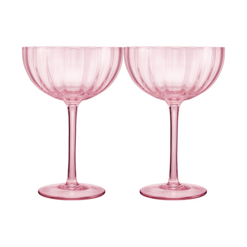 Maxwell & Williams Wicked Collection Pink Goes Good With Green Glinda 340ml Ribbed Coupe Glasses