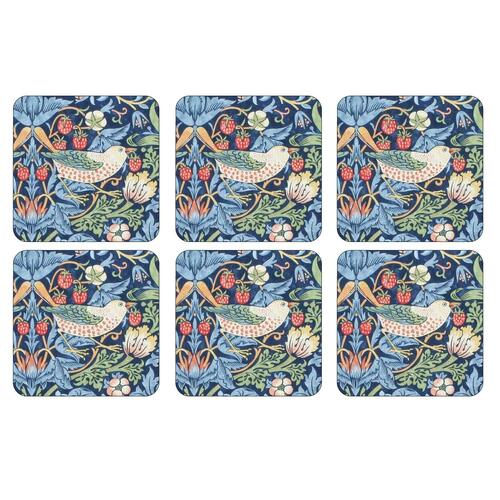 Blue Strawberry Thief Pack of 6 Cork-backed 10.5cm/4" Coasters