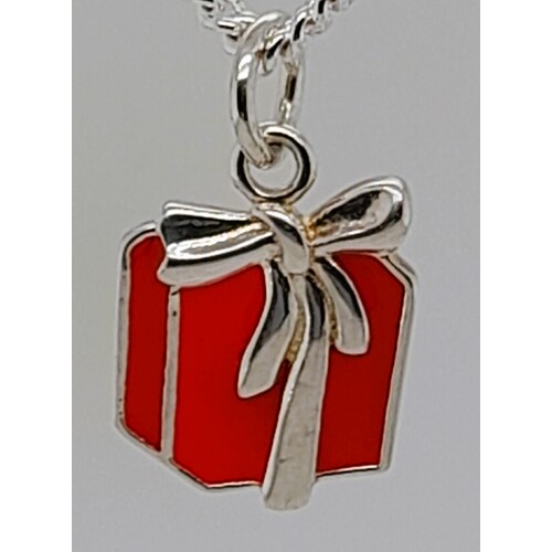 Sterling Silver Enamel Set Christmas Giftbox Charm/Pendant