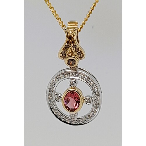 9 Carat Yellow & White Gold Pink Tourmaline and Diamond Enhancer Pendant